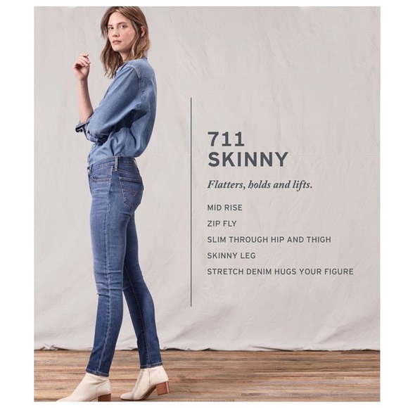 LEVI’S Denim Jeans 711 Skinny Medium Blue Wash Size 27 gray raw distress - Picture 3 of 16